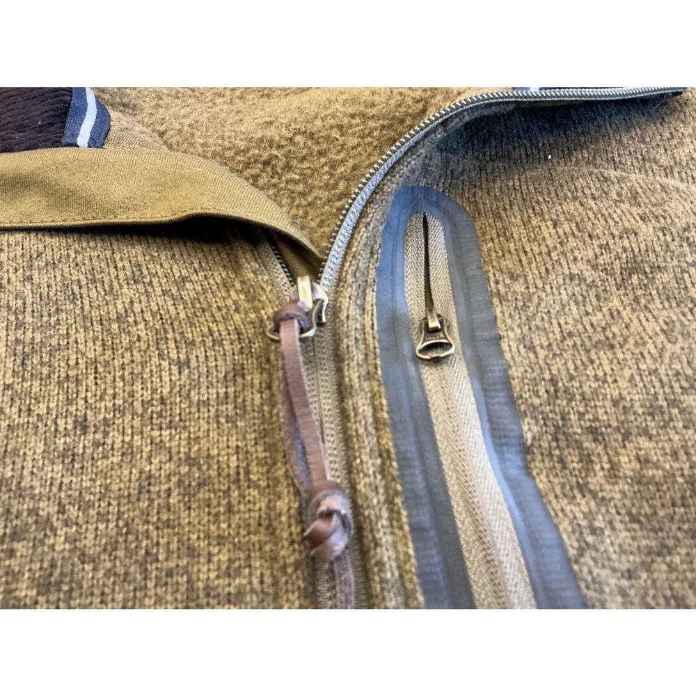 Lands End Quarter Zip Fleece Pullover Sherpa Lined Corduroy Collar Olive L
